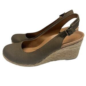 Vionic Coralina Slingback Wedge Espadrille Canvas Heels Size 8 Olive Green Shoes